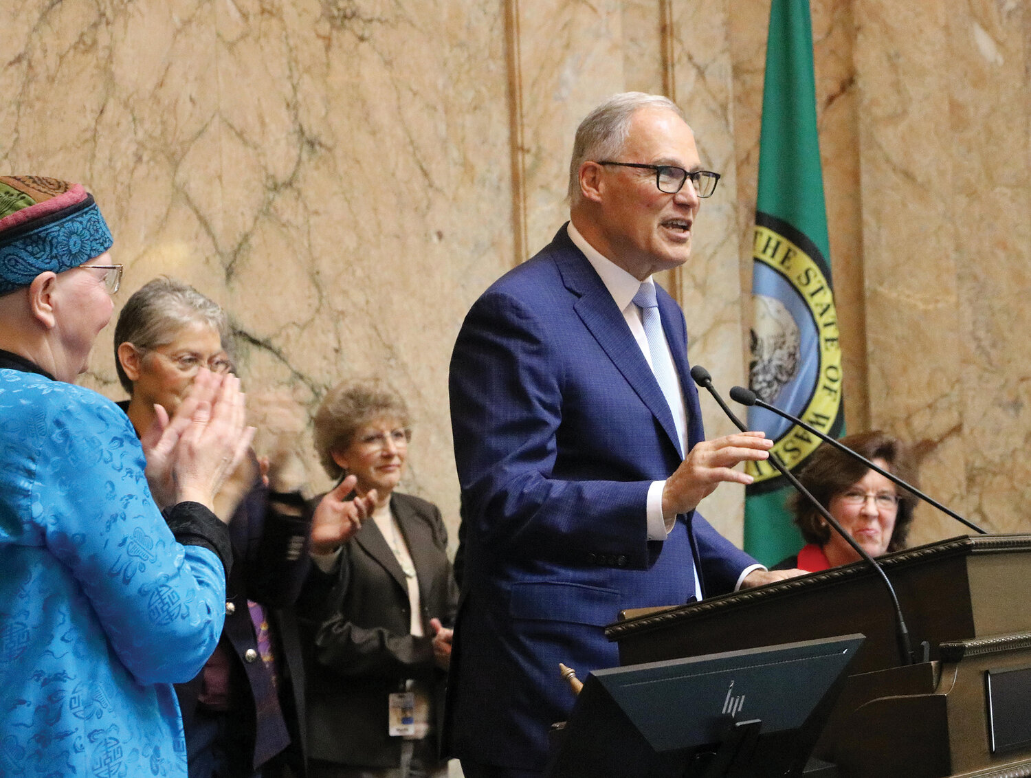 Washington Gov. Jay Inslee speaks during his annual State of the State address at the opening of this year’s Legislature Jan. 9.